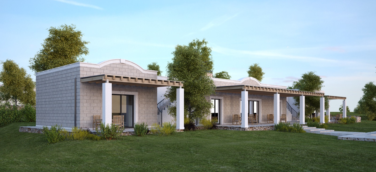 Limestone villa with timber pergola and covered terrace