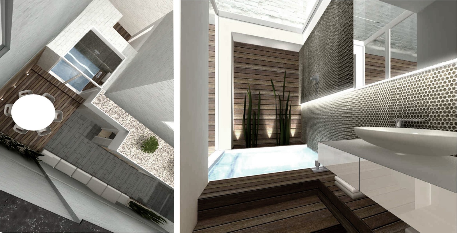 Courtyard plan view and bathroom onto planted lightwell