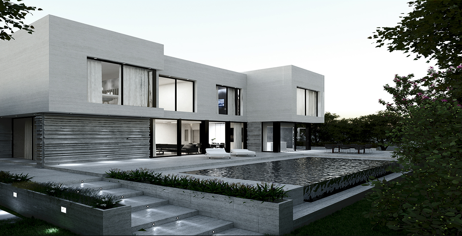 Villa Dorina — street-facing elevation with black stairwell volume