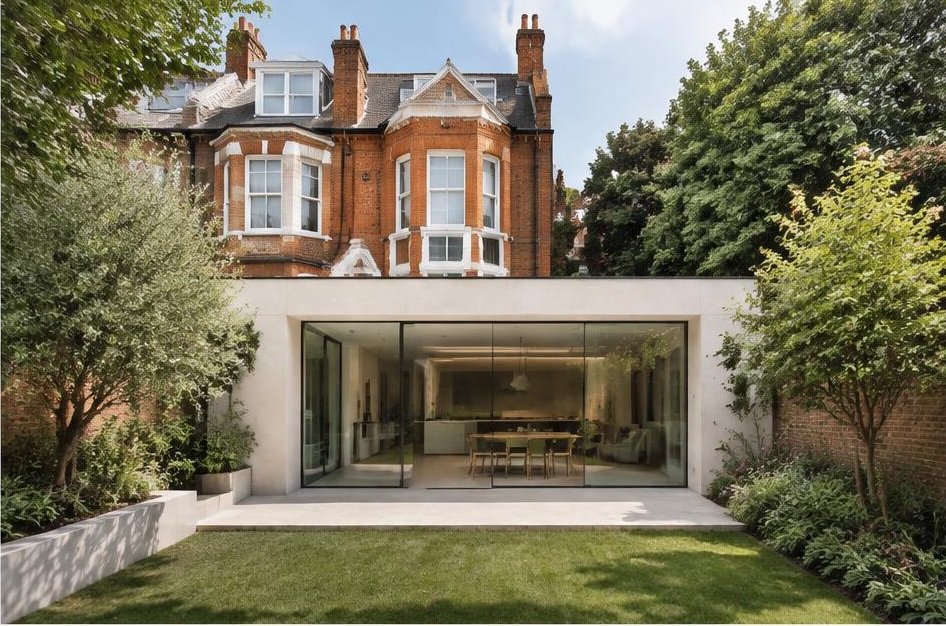 Contemporary glazed garden extension behind a period home in Balham