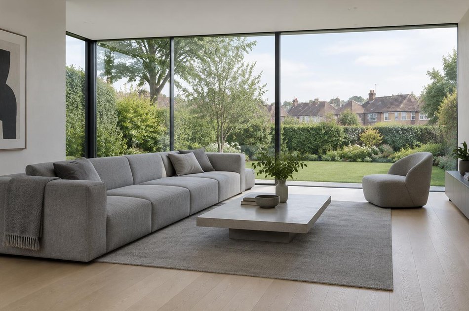 Contemporary living space opening onto a garden in Barnet