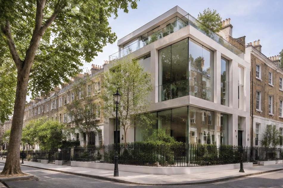 Contemporary white-concrete residence beside period buildings in Barnsbury