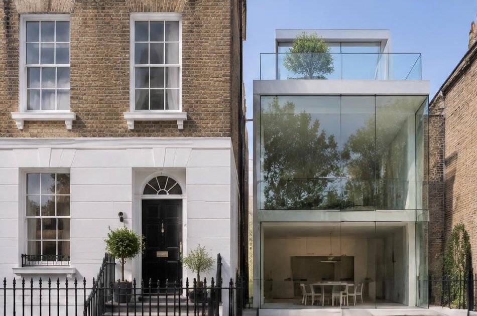 Retained historic facade beside a bold contemporary addition in Barnsbury