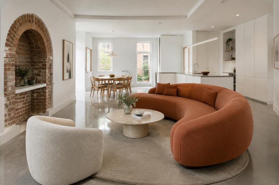 Refurbished modern interior with a retained period feature in Bedford Park