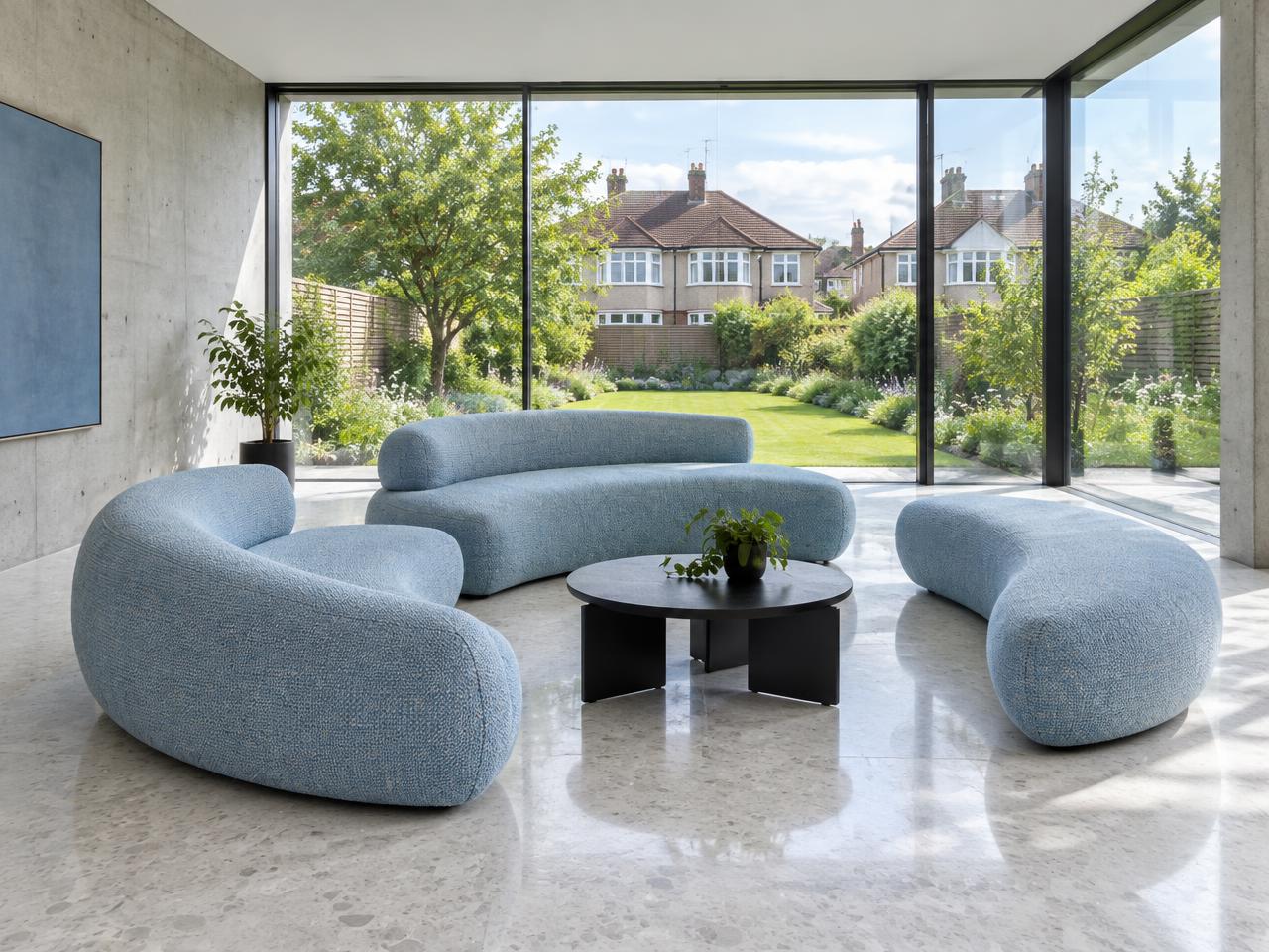 Contemporary refurbished living room with local garden views in Berrylands