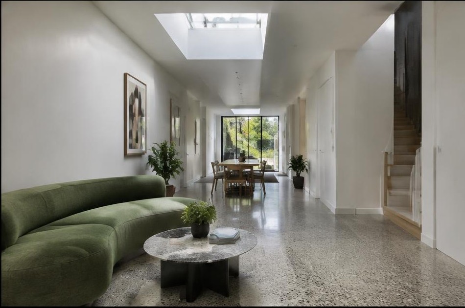 Contemporary refurbished living room with local garden views in Bethnal Green