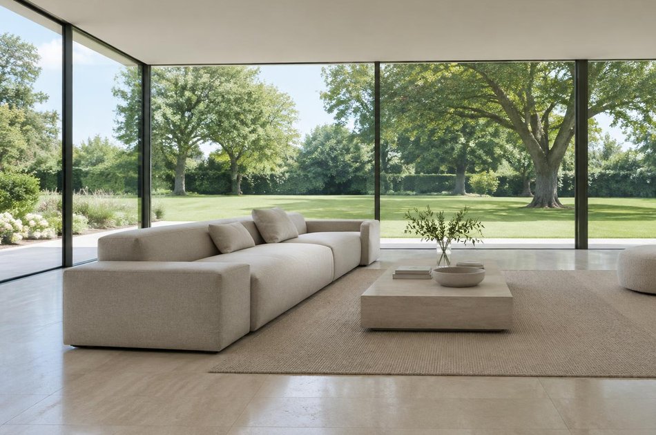 Contemporary living space opening onto a garden in Bickley