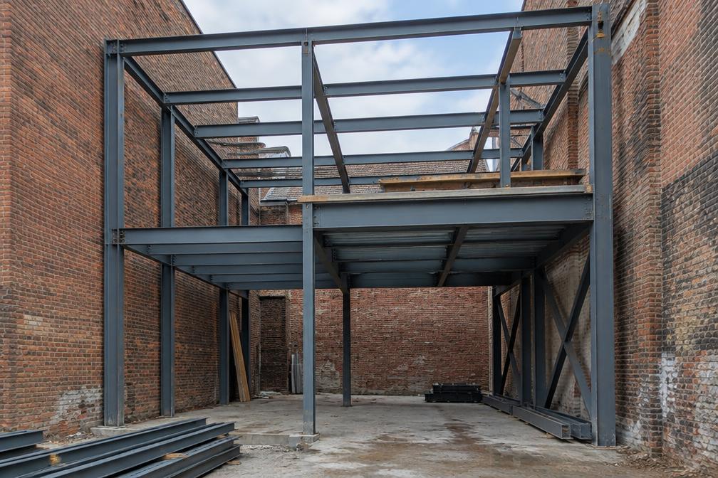 Steel frame of an infill building under construction in Blackhorse Road