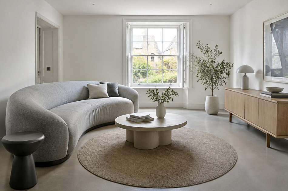 Refurbished modern interior with a retained period feature in Brentford