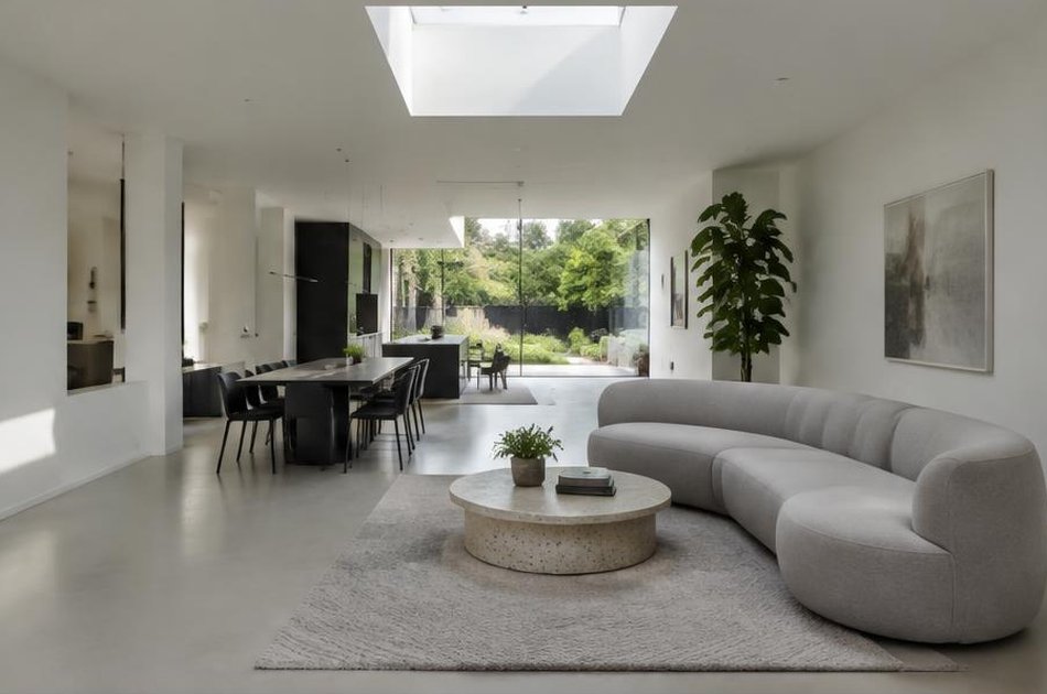 Refurbished open-plan Victorian interior with skylight in Brockley