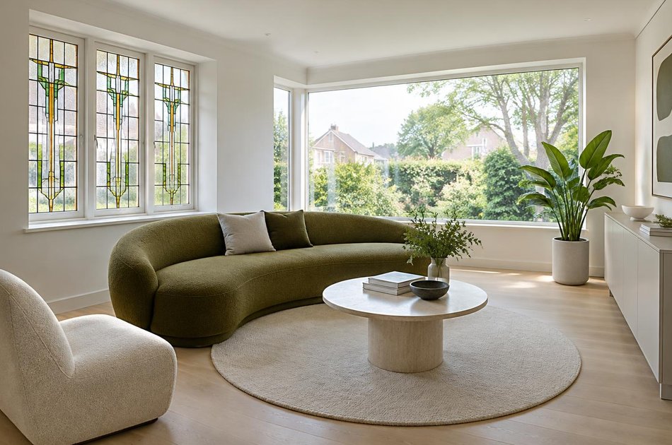 Refurbished modern interior with a retained period feature in Bromley Town