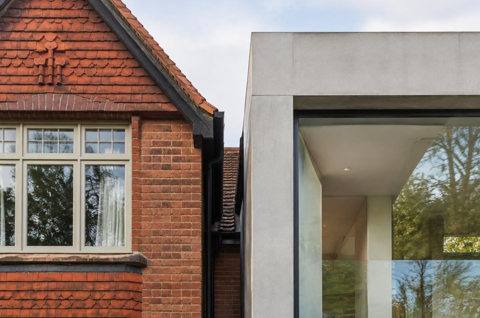 Period facade beside a new contemporary extension in Brondesbury