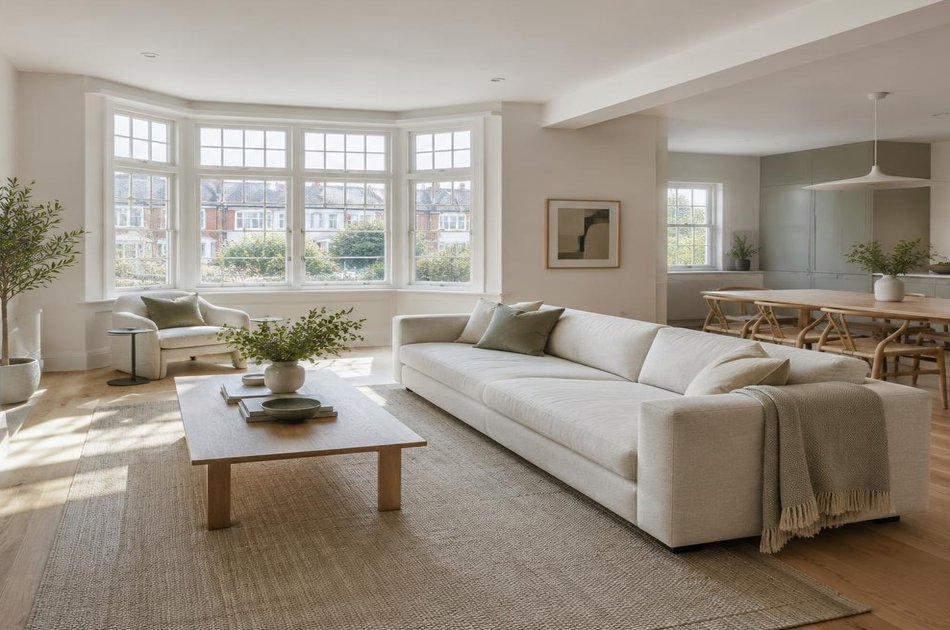 Refurbished modern interior with a retained period feature in Bush Hill Park