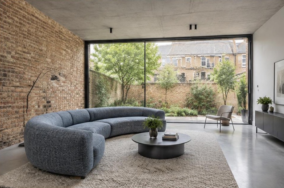 Contemporary refurbished interior with broad garden glazing in Camden Town