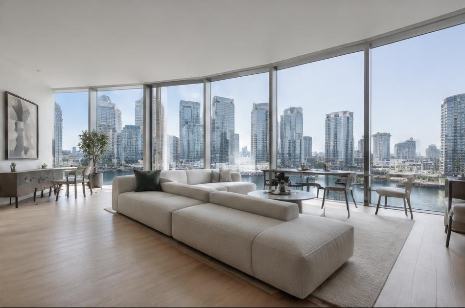 Contemporary refurbished living room with local garden views in Canary Wharf