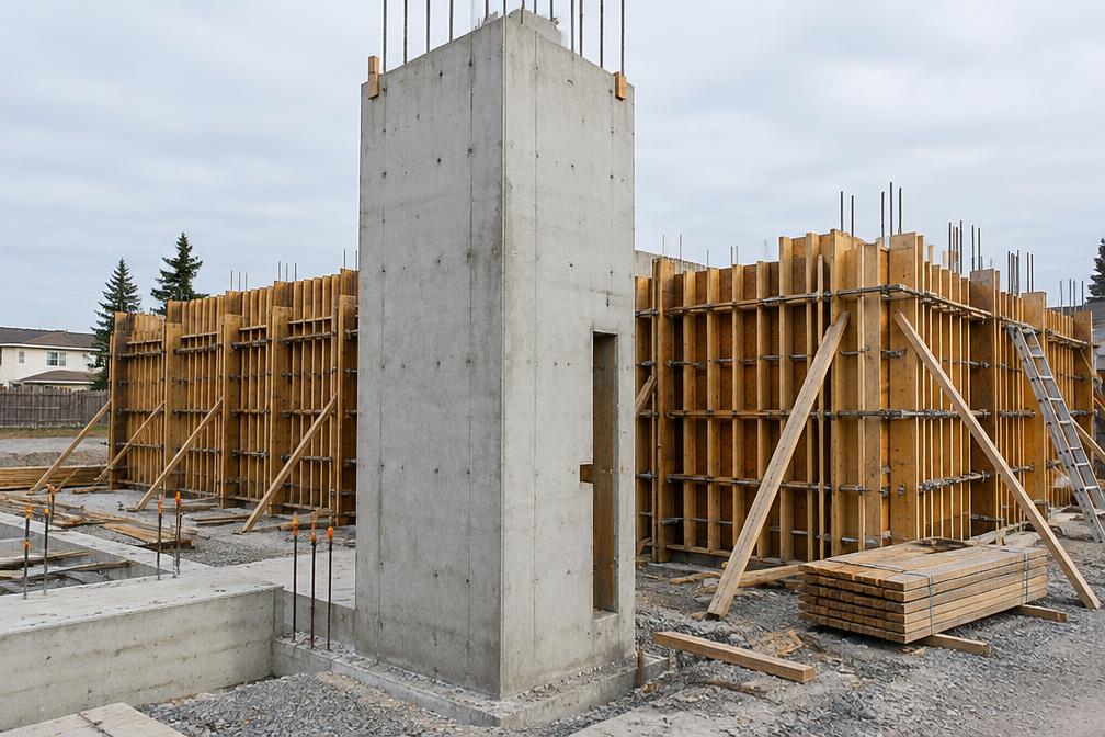 Concrete core and formwork on a new-build residential site