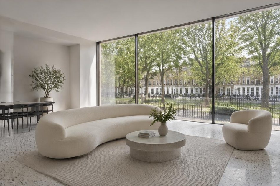 Pared-back refurbished interior with broad glazing in Canonbury