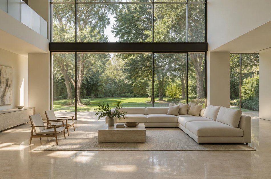 Contemporary living space opening onto a garden in Canons Park