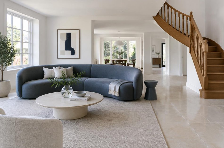 Refurbished modern interior with a retained period feature in Canons Park