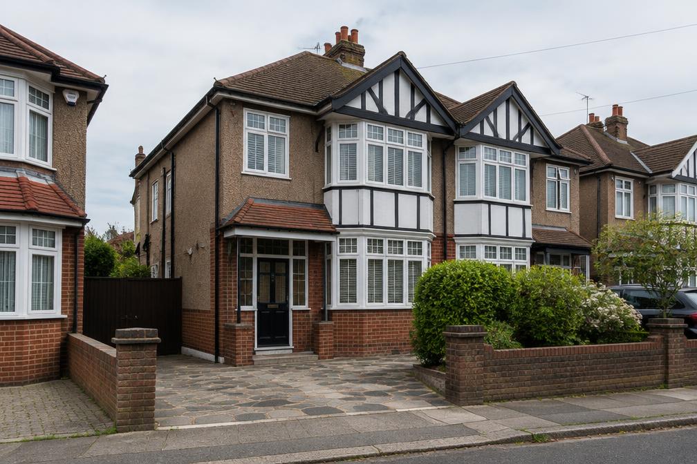 Inter-war semi-detached houses with mock-Tudor gables and front drives