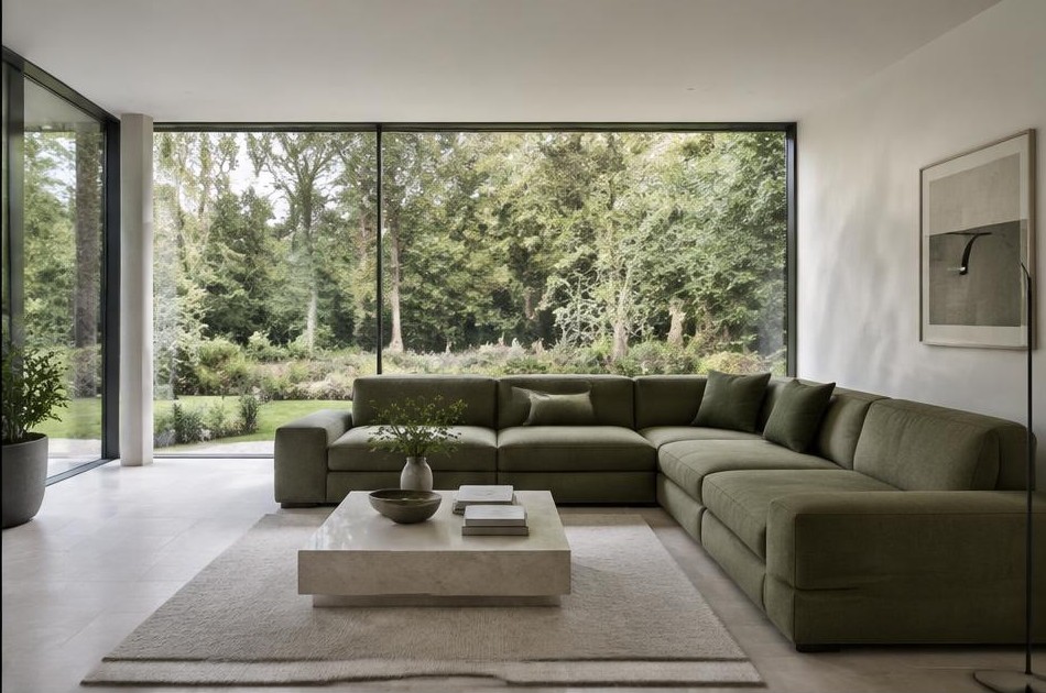 Minimalist living space with local residential garden views in Chessington