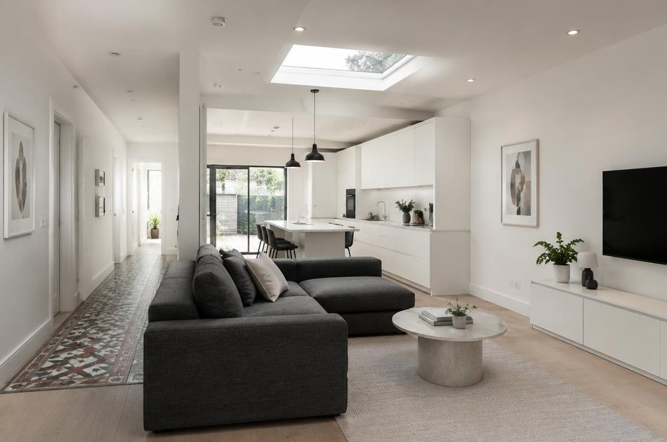 Refurbished modern interior with a retained period feature in Chiswick