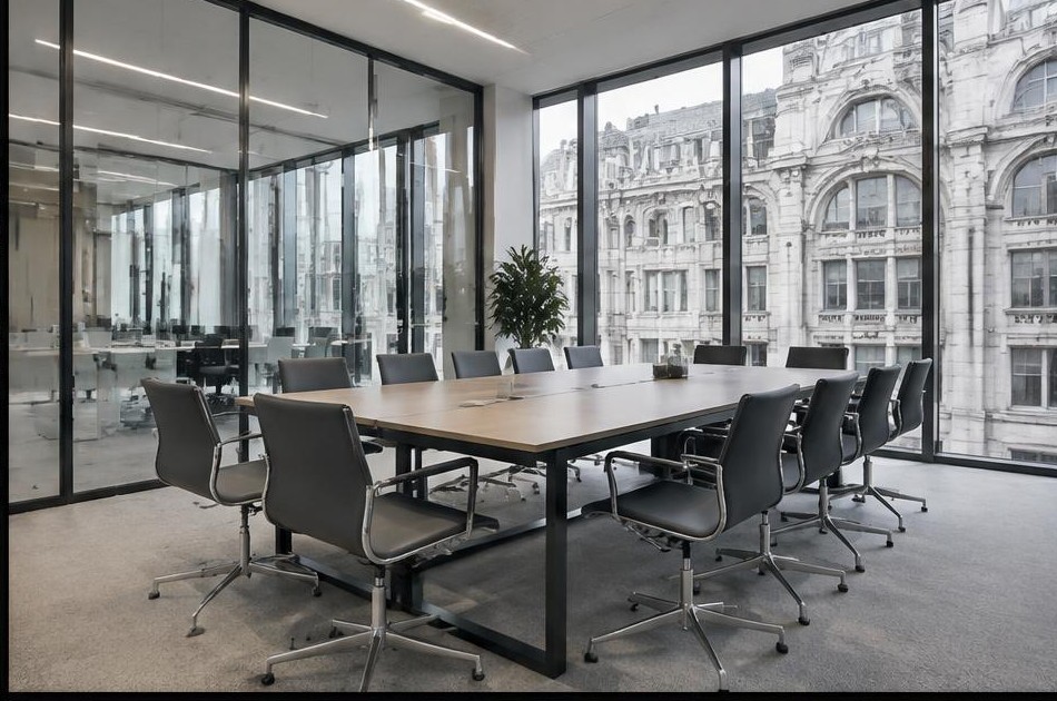 Contemporary meeting suite overlooking period City office facades