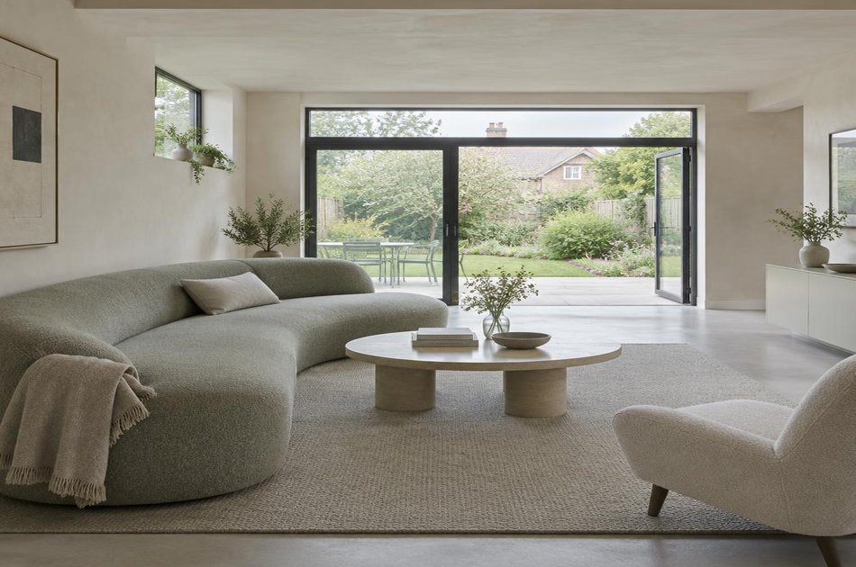 Contemporary living space opening onto a garden in Cockfosters