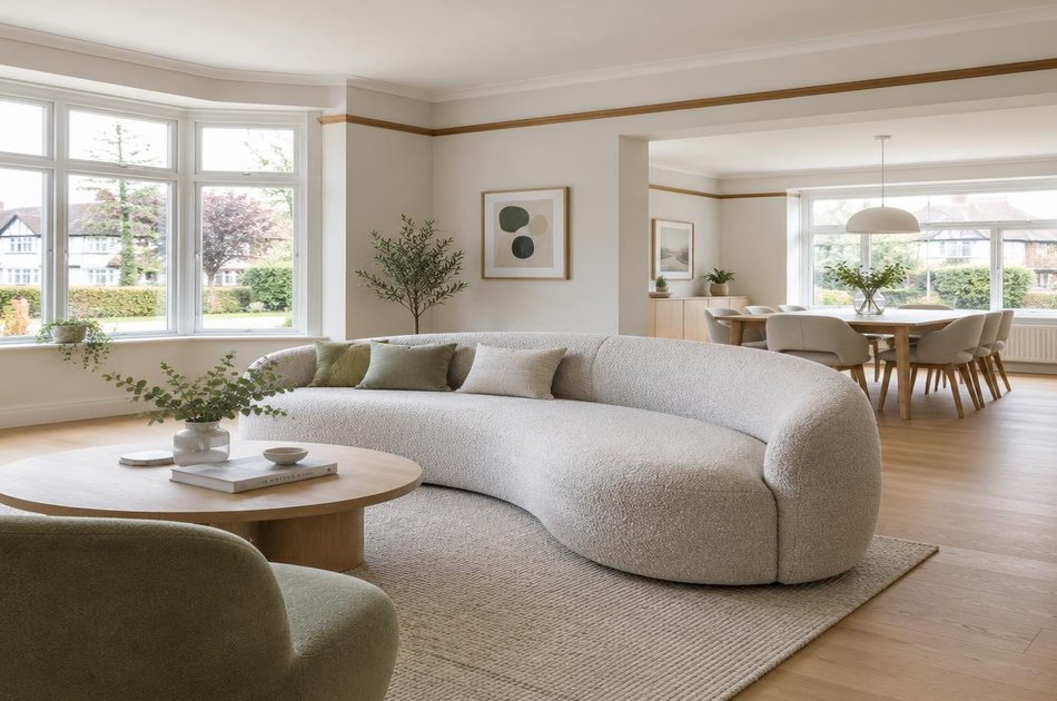 Refurbished modern interior with a retained period feature in Cockfosters