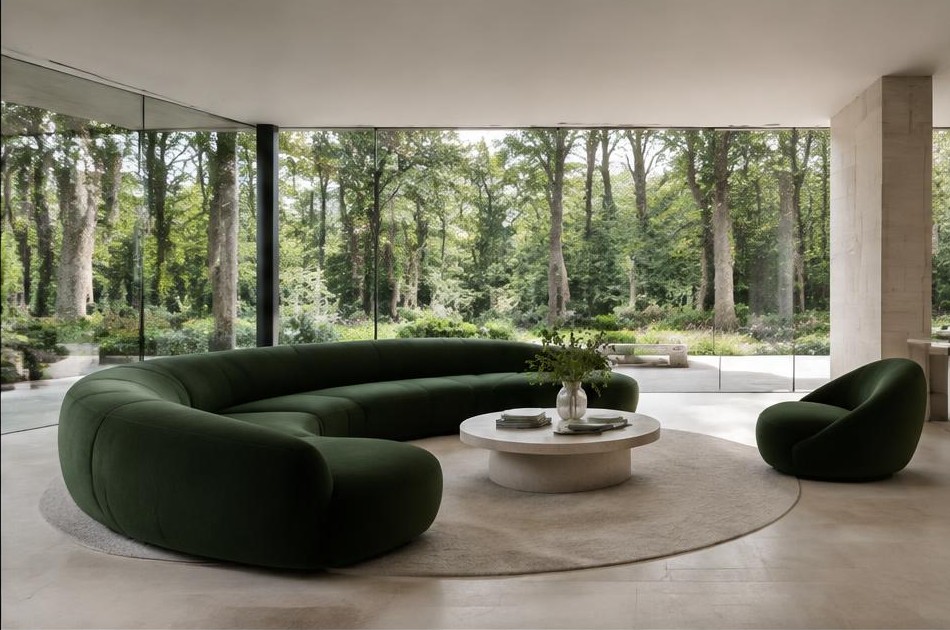 Minimalist living space with local residential garden views in Coombe