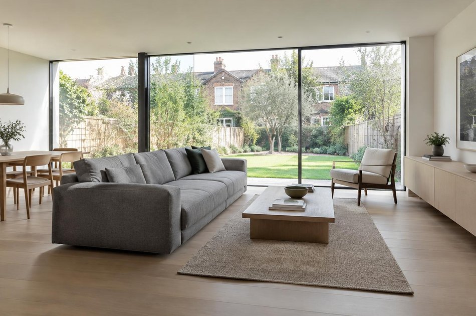 Contemporary living space opening onto a garden in Croydon