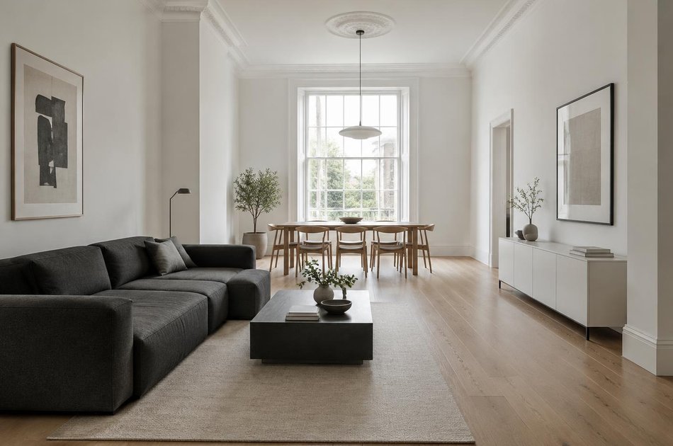 Refurbished modern interior with a retained period feature in Croydon Town Centre