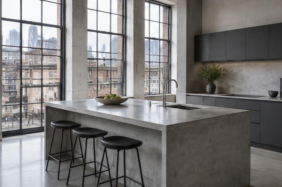 Contemporary kitchen with tall steel windows in Deptford