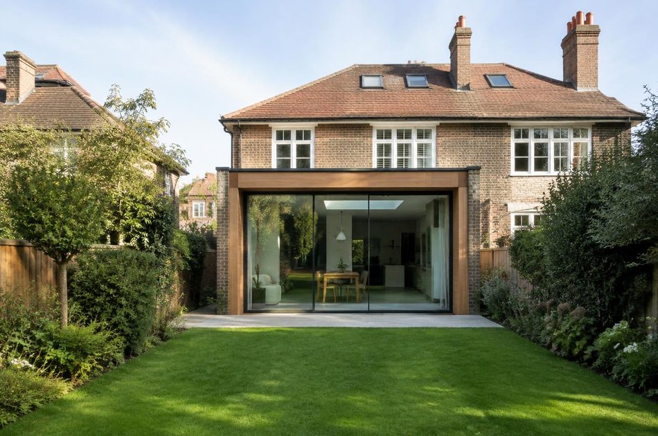 Timber-framed glass rear extension to an Edwardian semi in Ealing