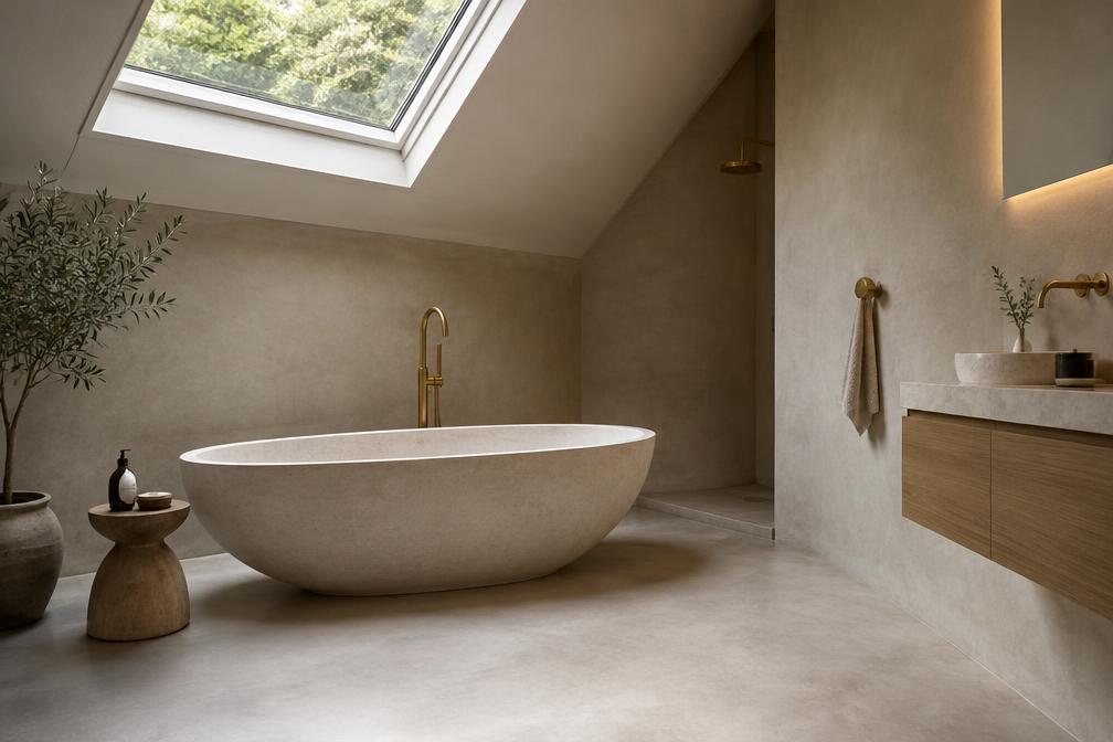 Refurbished modern bathroom with a freestanding bath in Eastcote