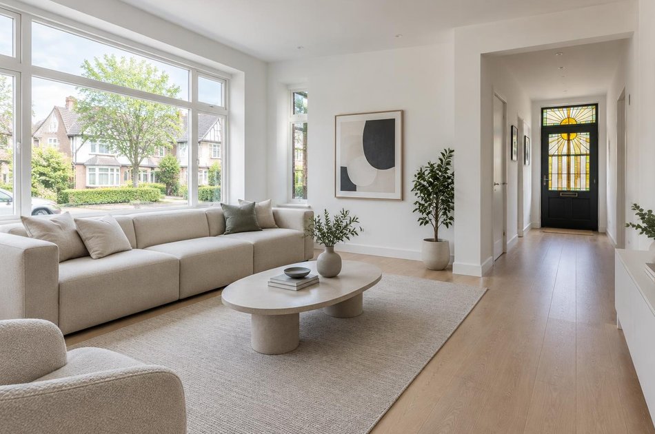 Refurbished modern interior with a retained period feature in Edgware