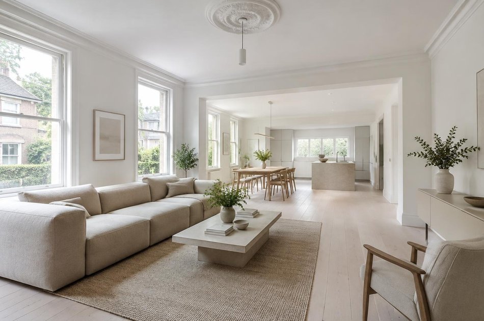 Refurbished modern interior with a retained period feature in Emerson Park