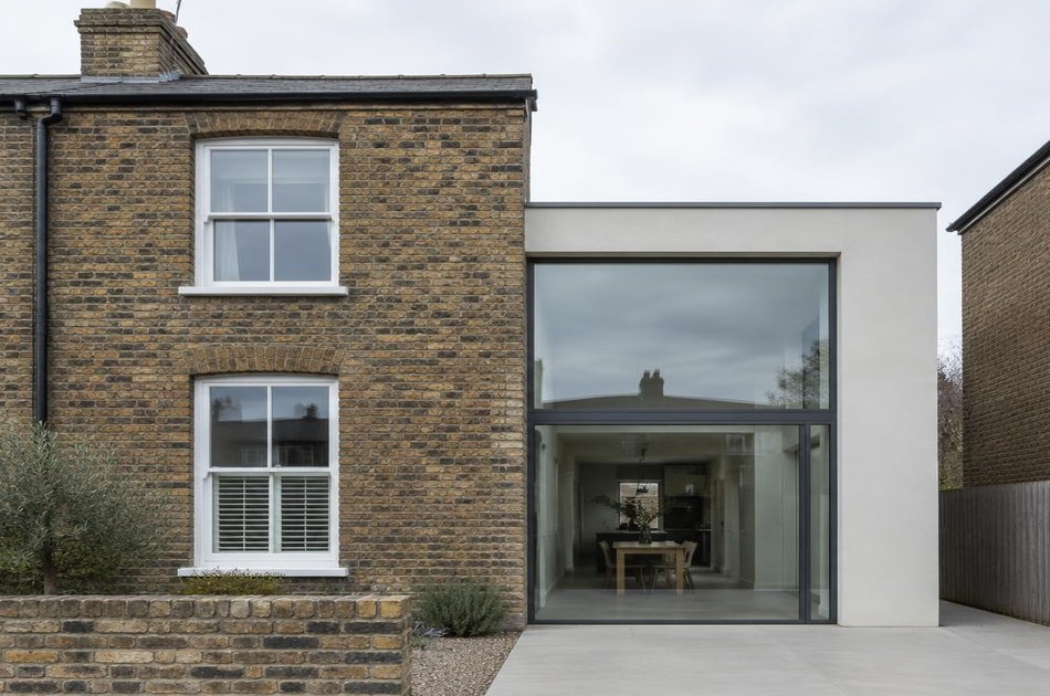 Period facade beside a new contemporary extension in Enfield Town