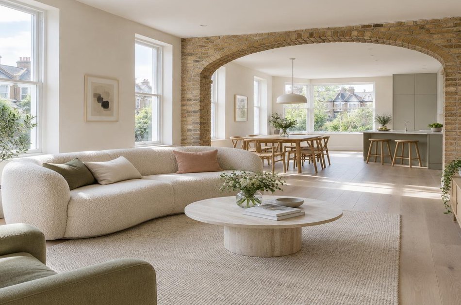 Refurbished modern interior with a retained period feature in Enfield Town