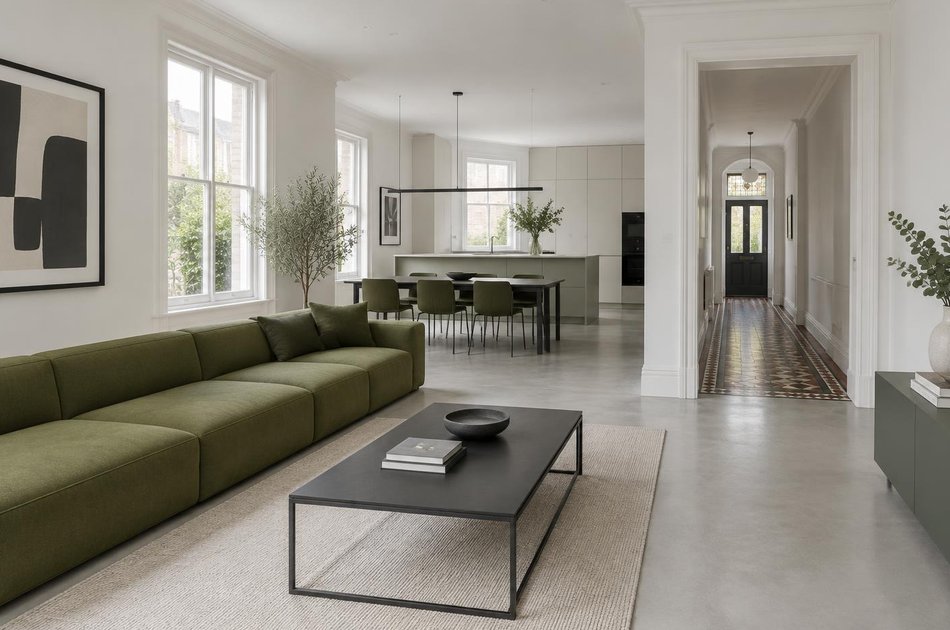 Refurbished modern interior with a retained period feature in Finchley