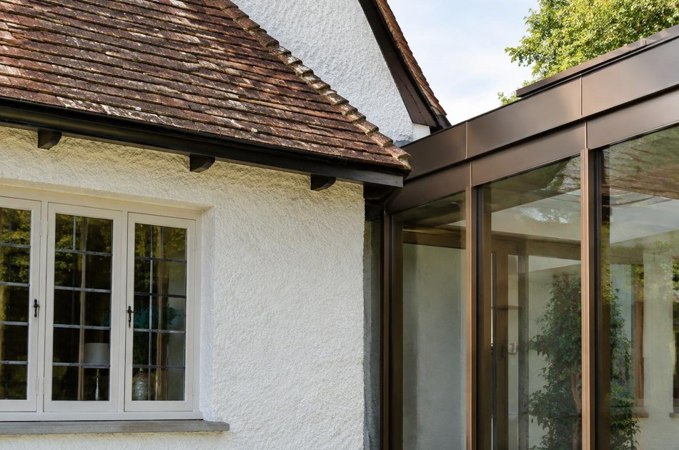Period facade beside a new contemporary extension in Gidea Park