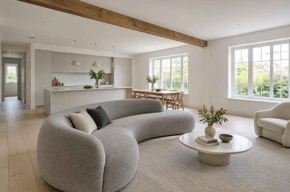 Refurbished modern interior with a retained period feature in Gidea Park