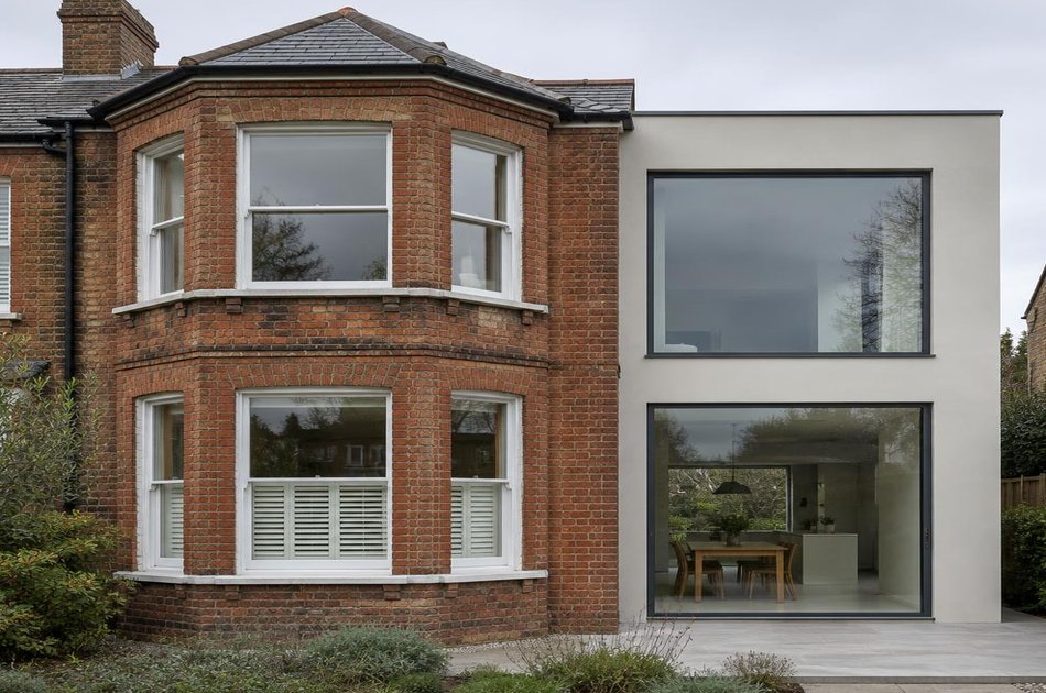 Period facade beside a new contemporary extension in Grange Park