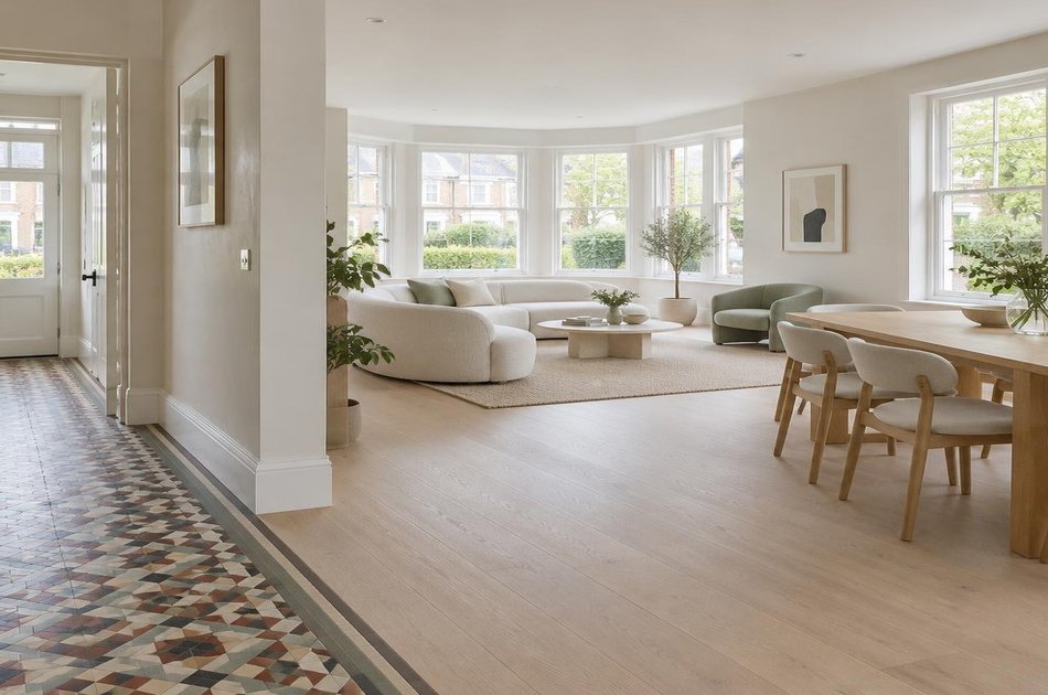 Refurbished modern interior with a retained period feature in Grange Park