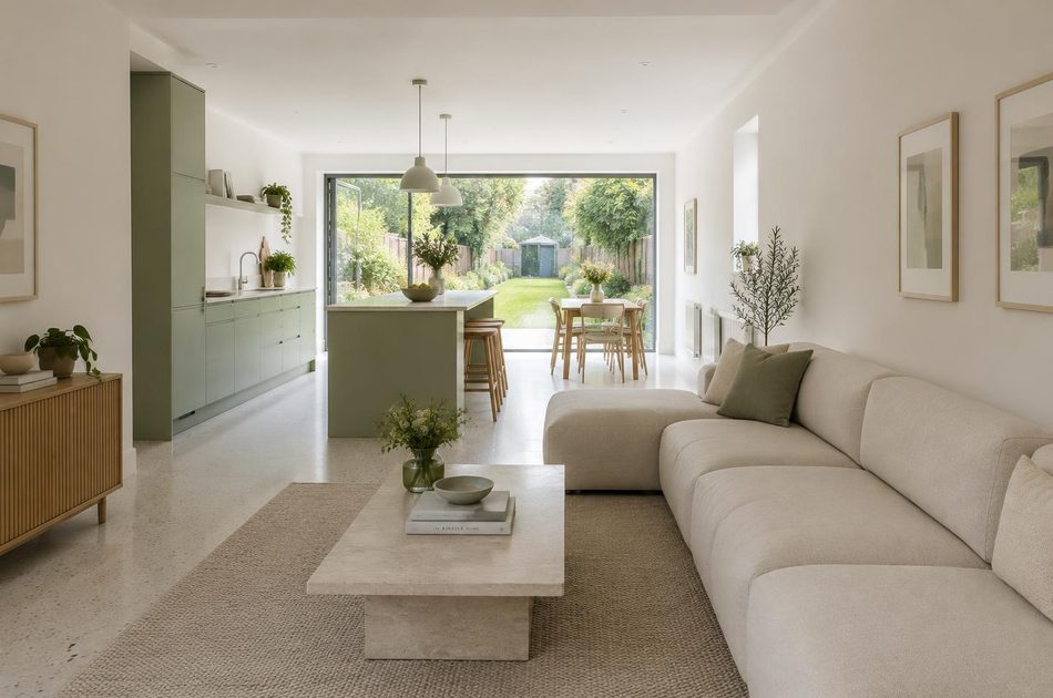 Refurbished interwar kitchen and living space in Greenford