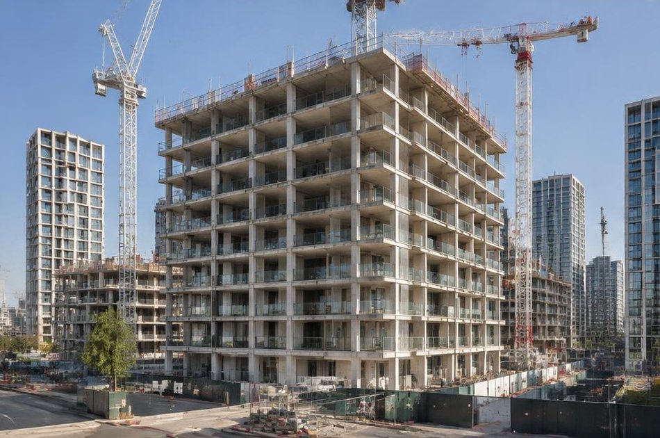 New residential building under construction on Greenwich Peninsula