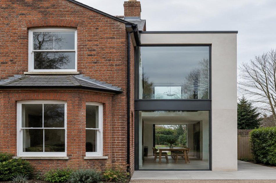 Period facade beside a new contemporary extension in Hadley Wood
