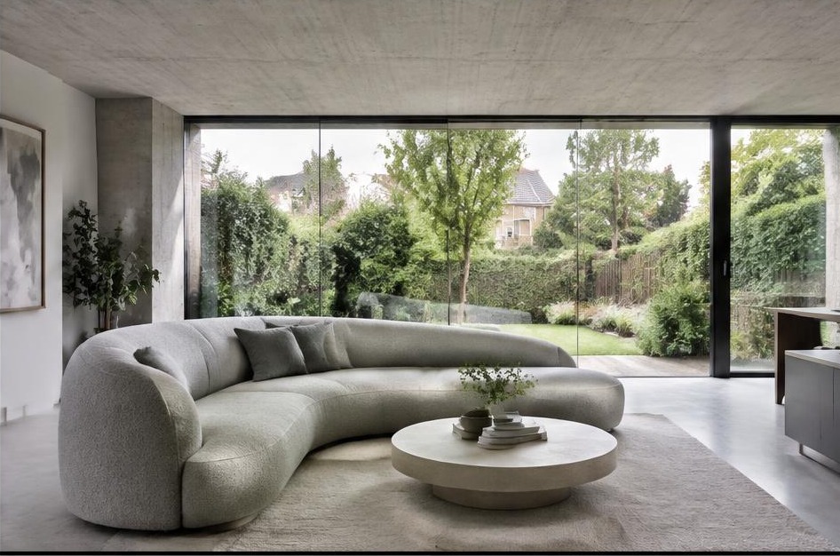 Contemporary refurbished living room with local residential garden views in Hampton