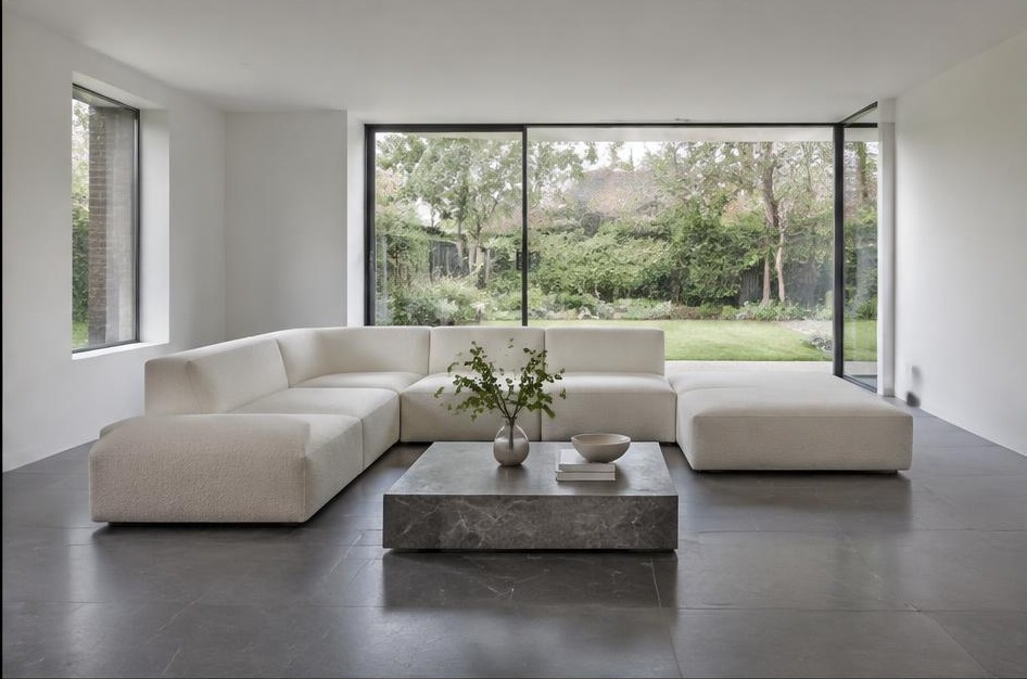 Contemporary refurbished living room with local residential garden views in Hampton Wick