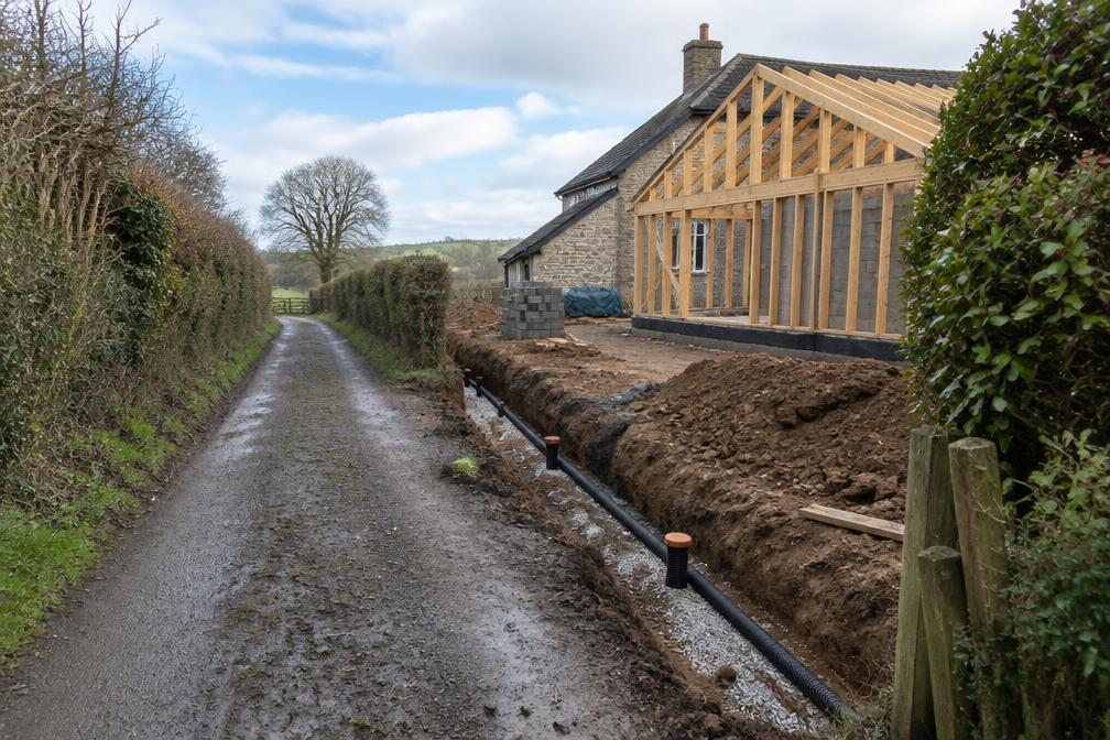 Rural extension under construction off a country lane in Harefield